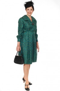 grünes Seidenkleid aus den frühen 50er Jahren Gr. 38