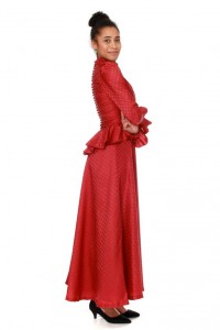 rotes Kleid mit Schößchen und Knopfleiste
