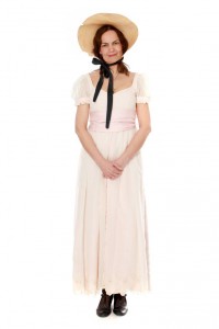 Jane Austen - rosafarbenes Empirekleid mit Schutenhut