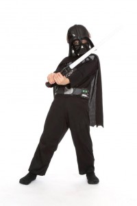 schwarzer Overall mit Umhang, Maske und Lichtschwert Gr. 122