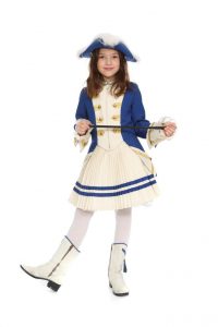 blaue Funkenjacke, Plisséerock und Stiefel in verschiedenen Kindergrößen