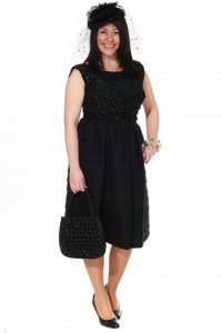 schwarzes Kleid mit paillettenbesetztem Oberteil 50er Jahren Gr. 40