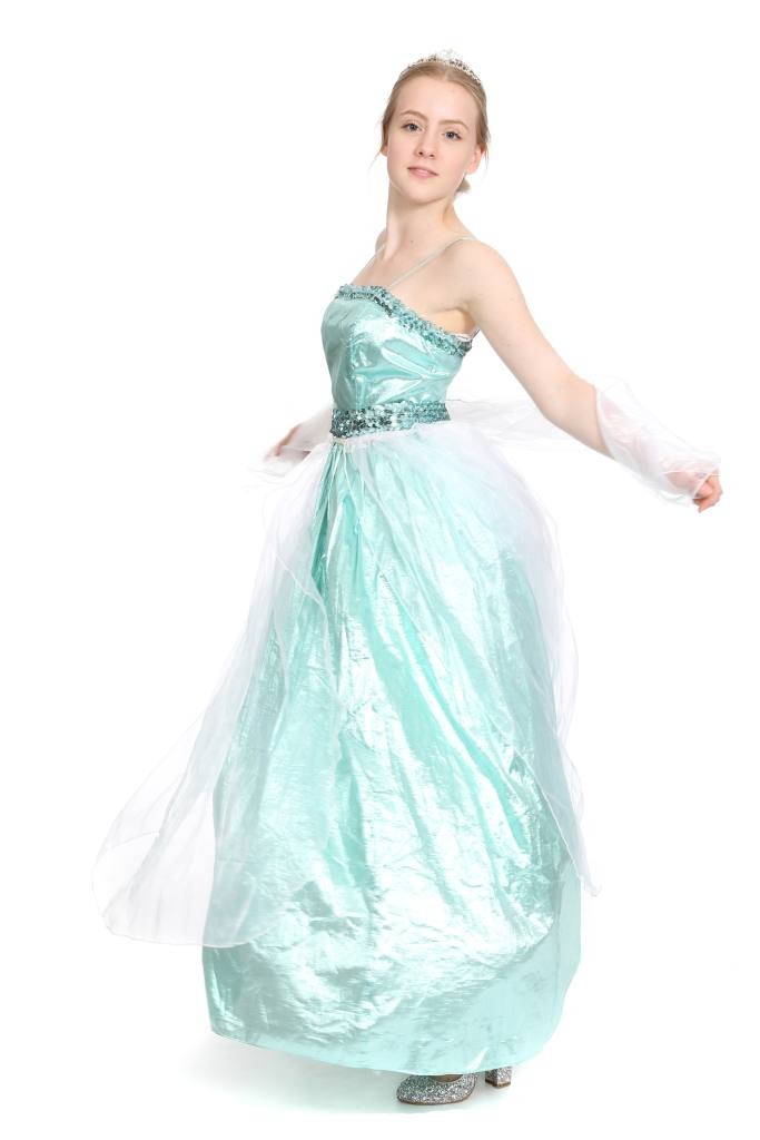 Türkises Kleid aus glänzendem Metallicstoff, Pailettenapplikationen