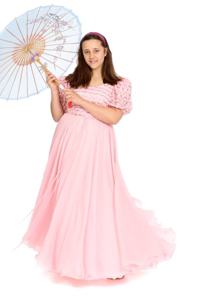 rosafarbenes Chiffonkleid mit Paillettenbesticktem Oberteil Gr. 40