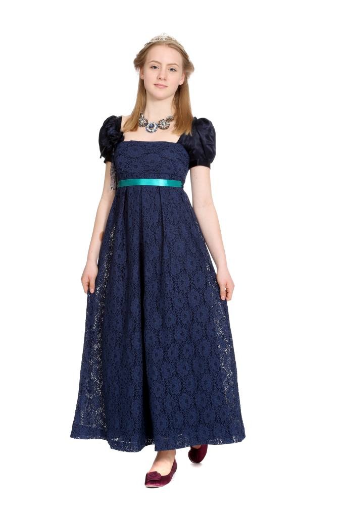 blaues Spitzenkleid mit hochangesetzter Taille Gr. 36