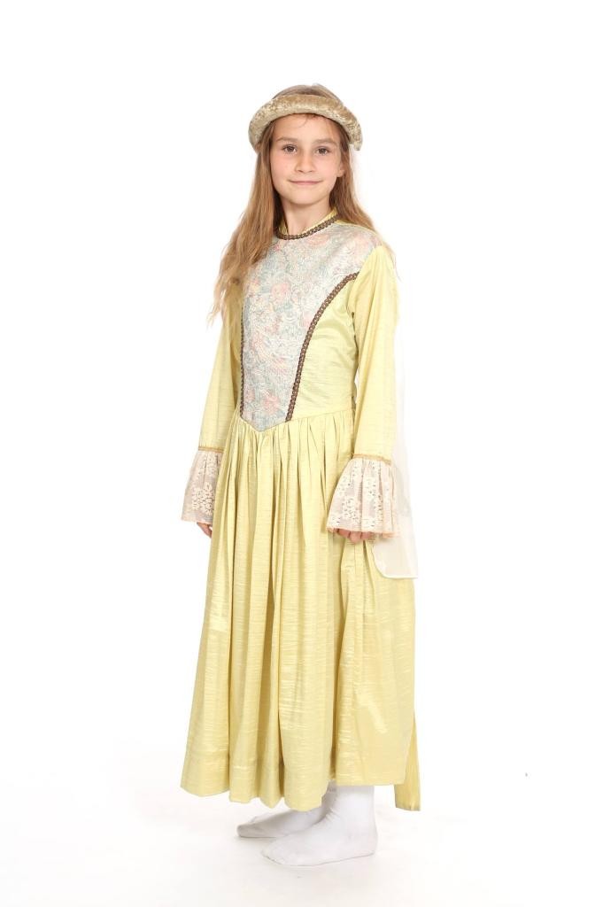 gelbes Kleid mit Brokateinsatz und Spitze Gr. 134