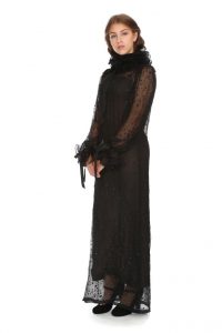 schwarzes Seidentüllkleid mit Unterkleid im Romantik-Look Gr. 36