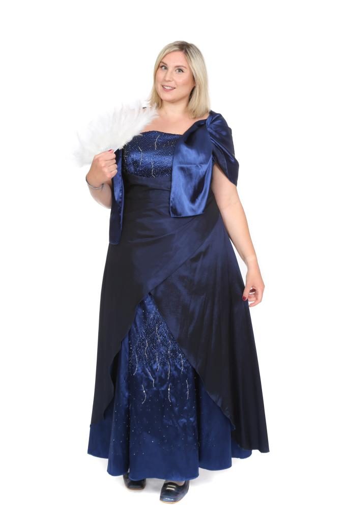 mit Perlen besticktes, mitternachtsblaues, langes Kleid