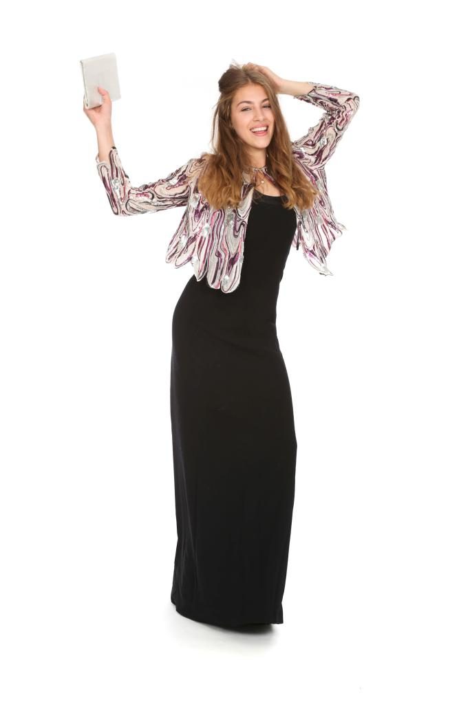 schwarzes Kleid Slimline mit Paillettenjacke