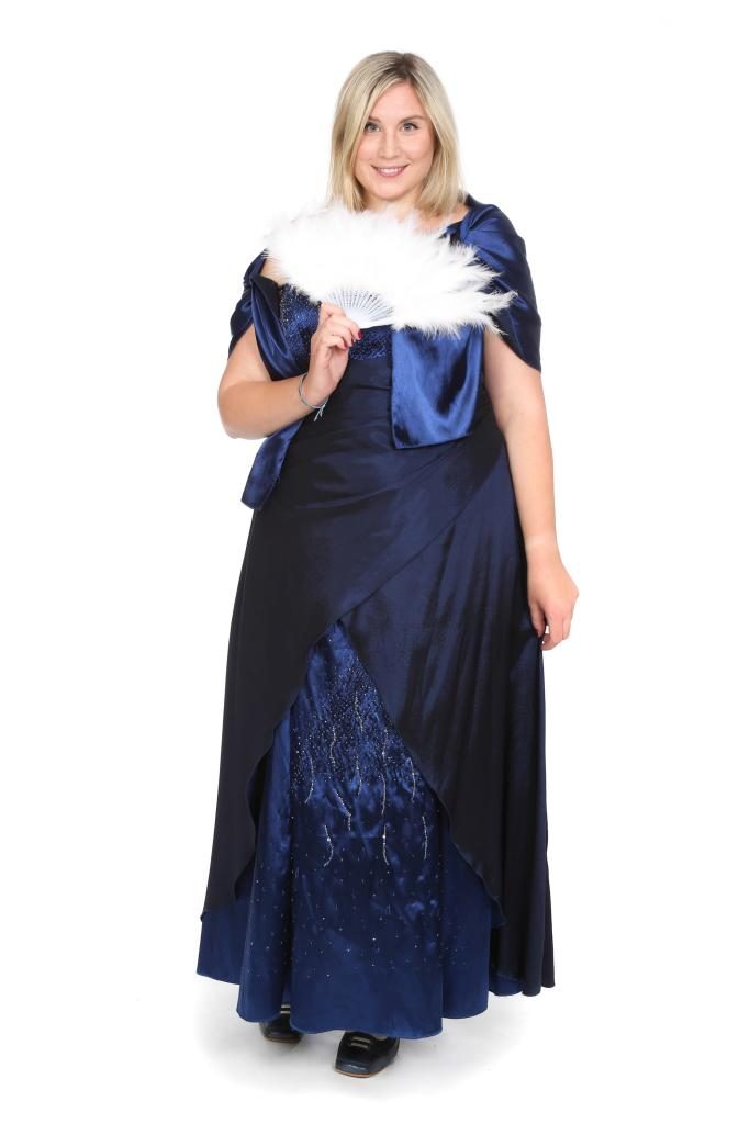 besticktes, mitternachtsblaues, langes Kleid