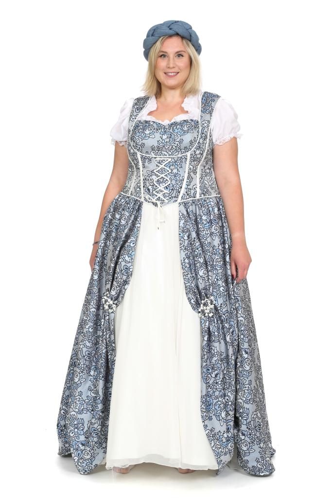 hellblaues, langes Jaquardkleid mit Schnürungen Gr. 46