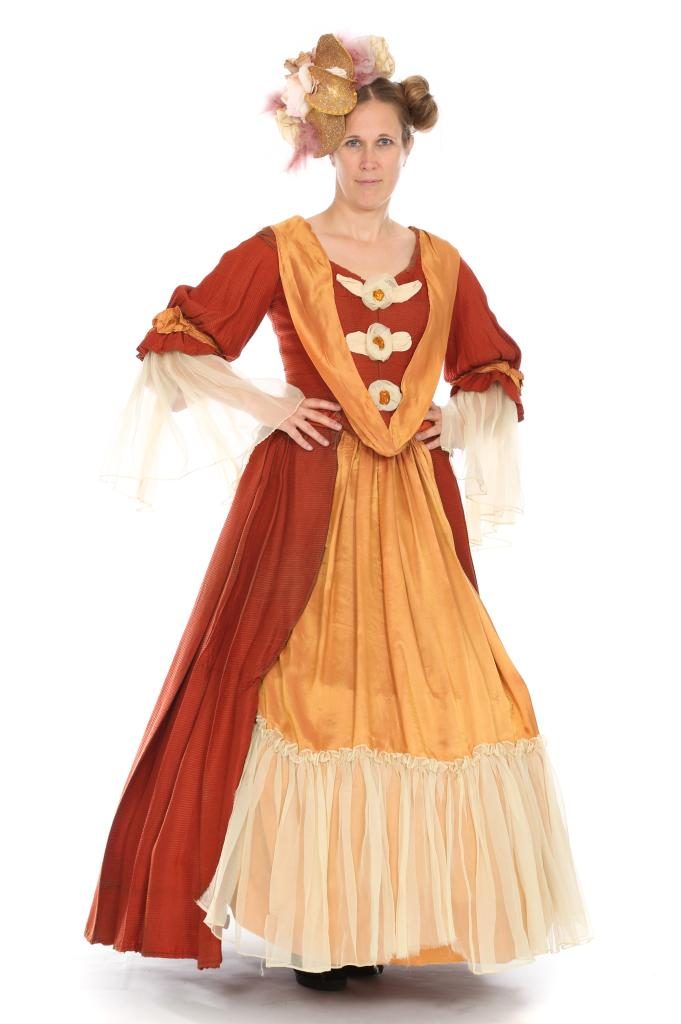 rostfarbenes, 2-teiliges Kleid mit Reifrock Gr. 40