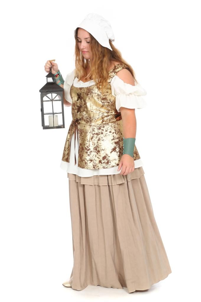 brauner Leinenrock, Schnürmieder in Lederoptik Gr. 44