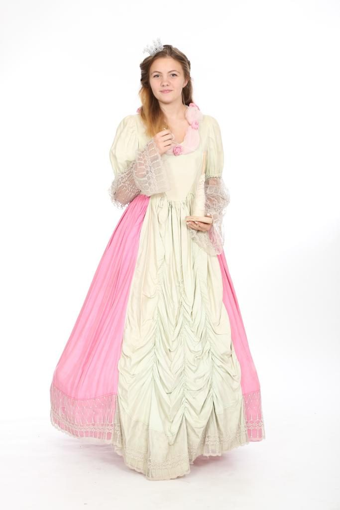 rosa-mintgrünes Seidenkleid mit Reifrock Gr. 38