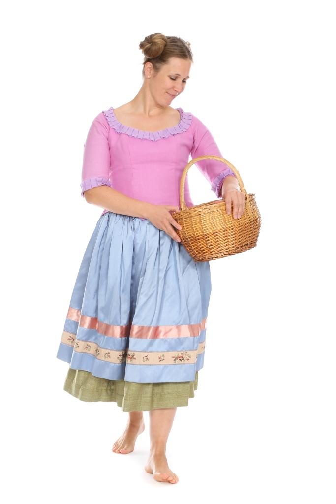 rosa Mieder, grüner Wildseidenrock und hellblaue Satinschürze Gr. 38