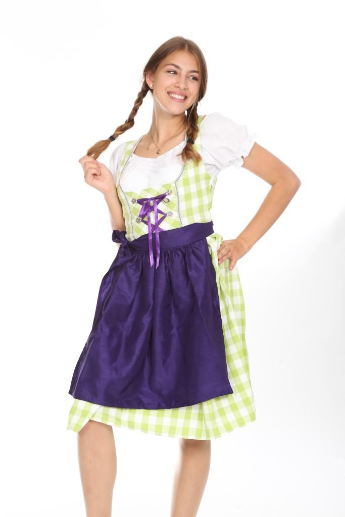 hellgrün kariertes Dirndl mit lila Schürze Gr. 34