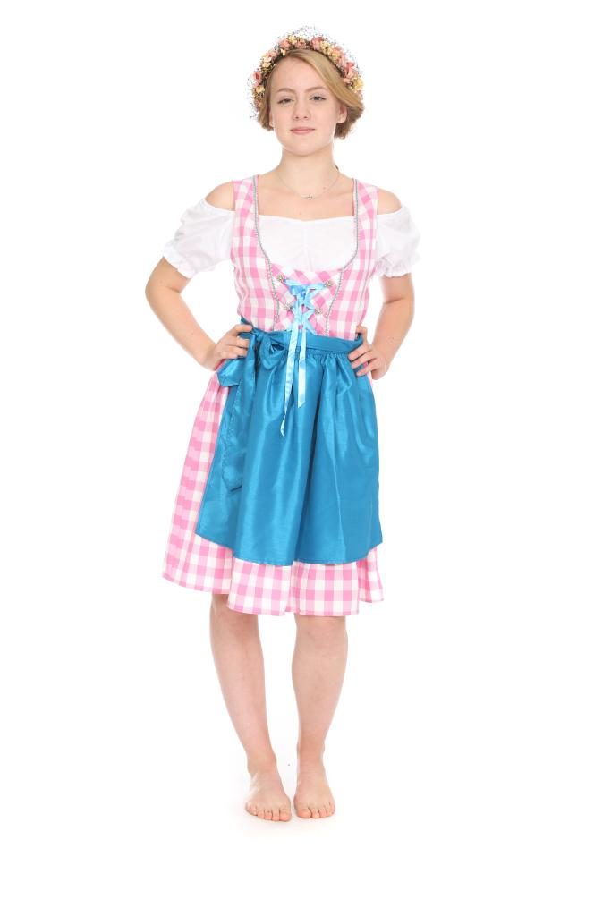 rosakariertes Dirndl mit hellblauer Schürze Gr. 36