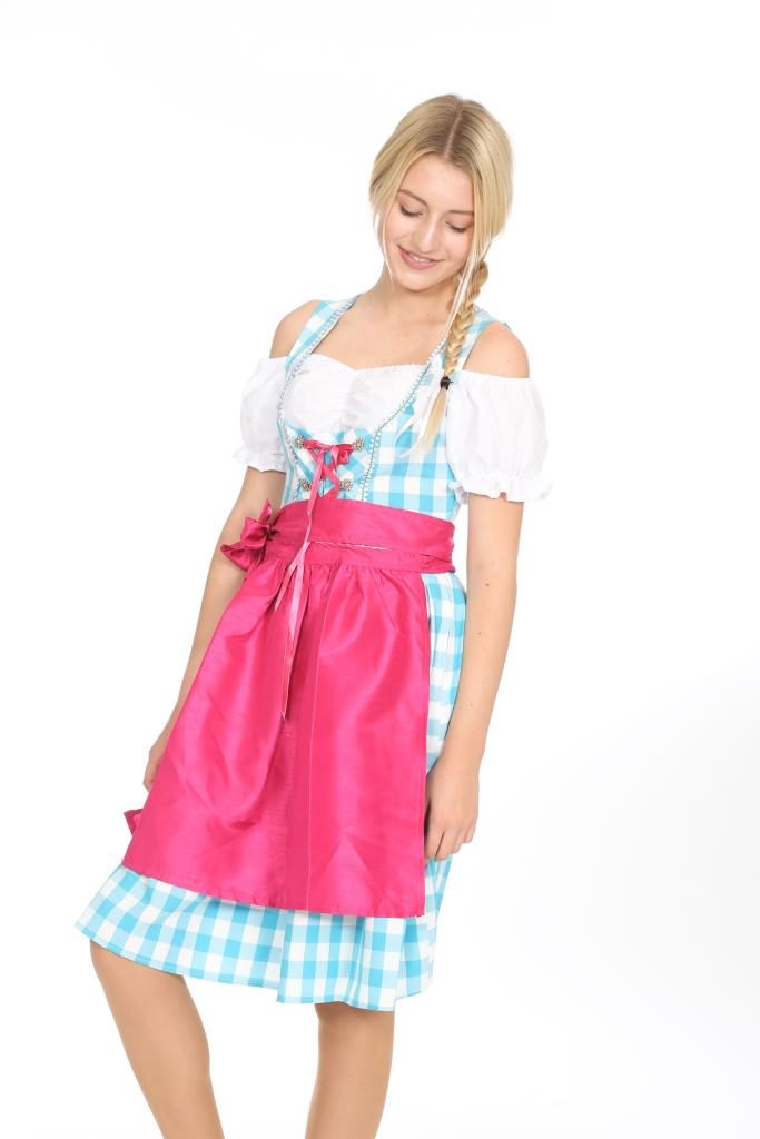 türkis kariertes Dirndl mit pinker Schürze Gr. 36