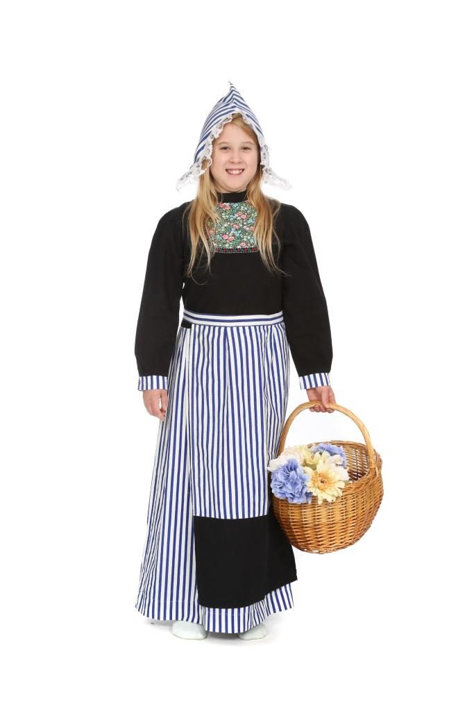 schwarzes Kleid mit gestreifter Schürze